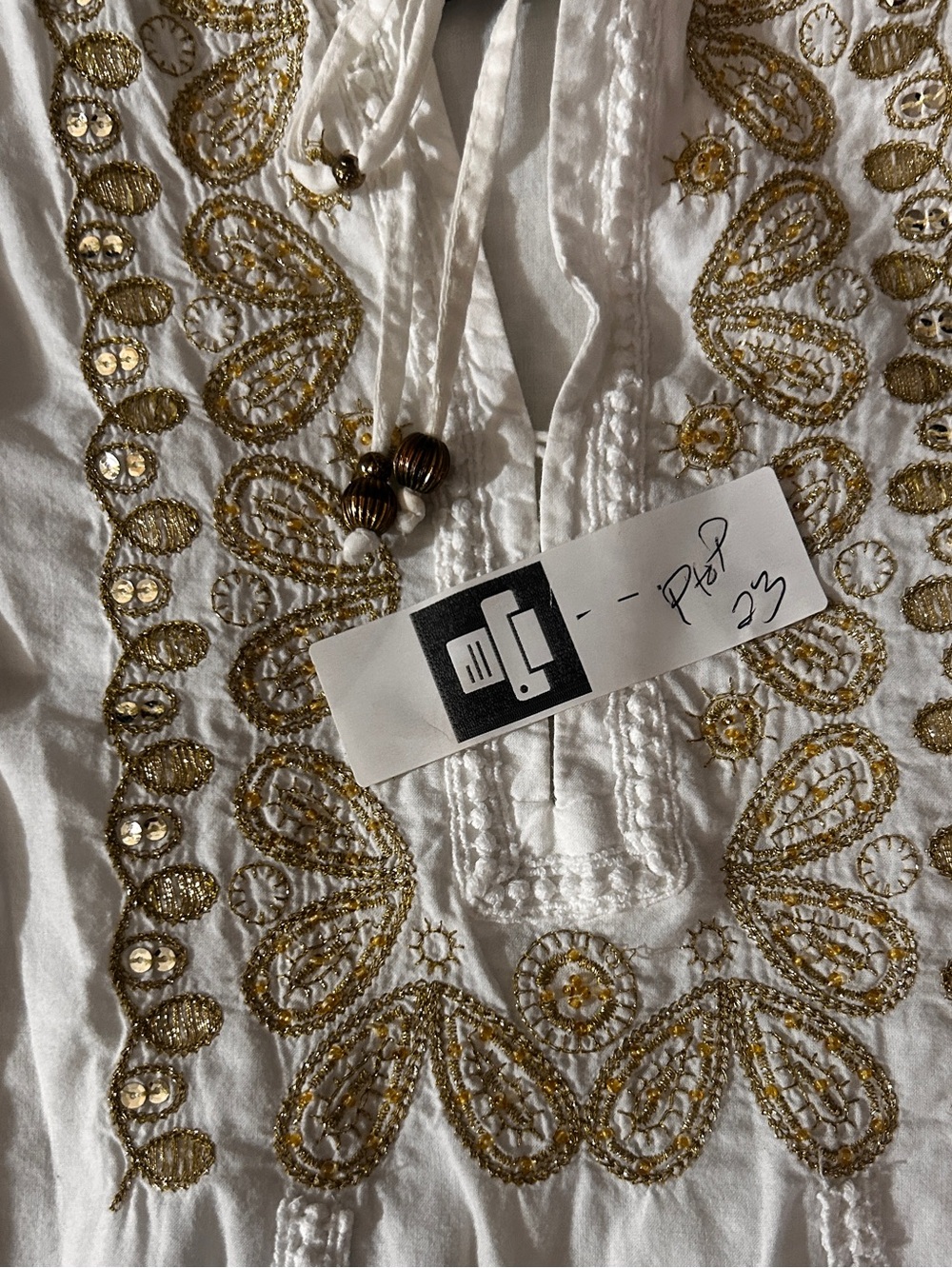 Alfani White Cotton Blouse with Gold Embroidery Size 16 - Picture 7 of 7